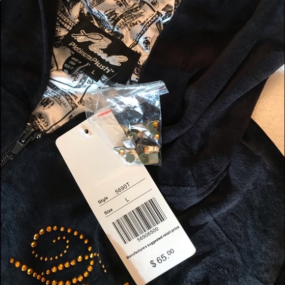 Unique Black Velour 💸💰Million Dollar Baby Rhinestone & Stud Money Print Hoodie - Picture 3 of 6